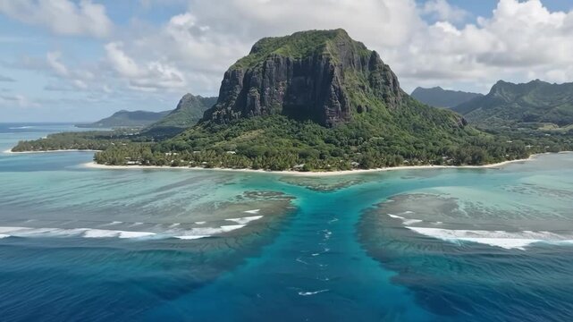 Aerial view of le morne brabant mountain in mauritius
