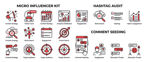 Naklejka premium Micro Influencer Kit: Social Media Marketing Icons & Strategy Tools
