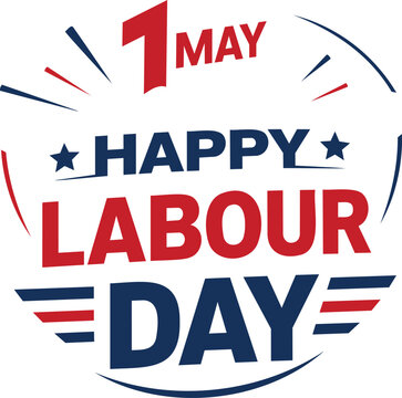 Happy Labour Day greeting badge with May 1 typography in modern circular vector style