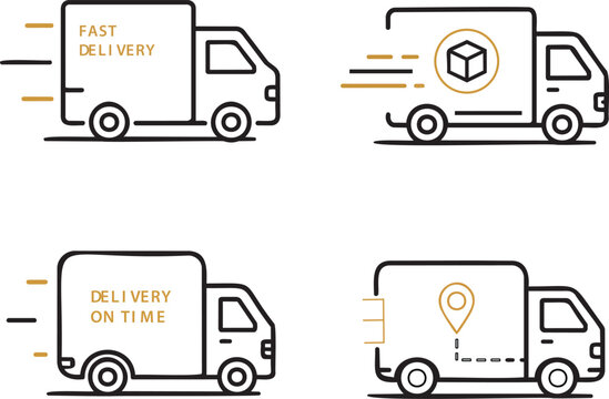 Delivery truck icon collection with shipping, express transport and logistics line style