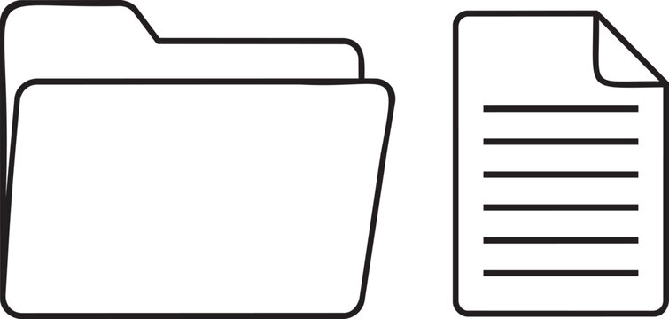 Folder and document outline icons for file management office vector illustration