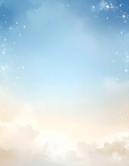 Obraz premium ダスティブルーとグレージュの水彩空と星 結婚式向けの上品な背景素材