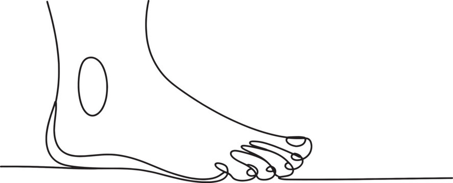 One line drawing of human foot with ankle bone symbol, minimalist healthcare concept art