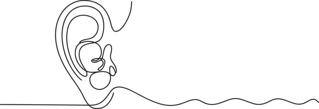 Continuous line drawing of human ear with simple clean minimalist design for hearing concept