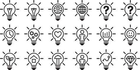 Fototapeta premium Light bulb icons set with different symbols inside on transparent background vector illustration