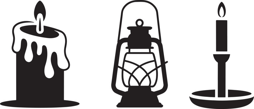 Candles, lantern and candle on stand for illumination and decoration