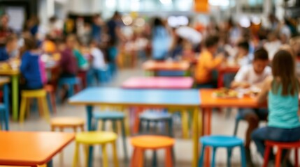 Fototapeta premium Blurred classroom atmosphere with students and educational activity background .