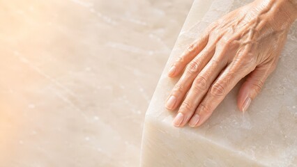 Fototapeta premium Healthy Mature Hand Resting on Natural Stone Symbolizing Strength and Longevity