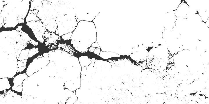 Distressed concrete surface texture background with dramatic grunge cracks, black and white vintage of cracked,