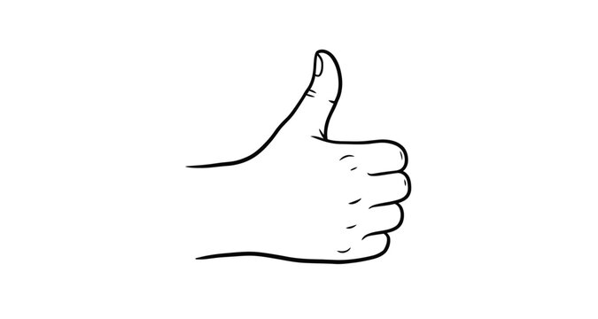 Hand giving thumbs up gesture black line silhouette on transparent background