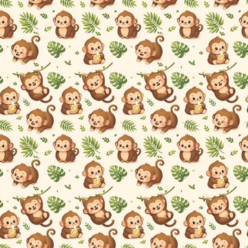 Monkey Seamless Pattern Jungle Animal Background