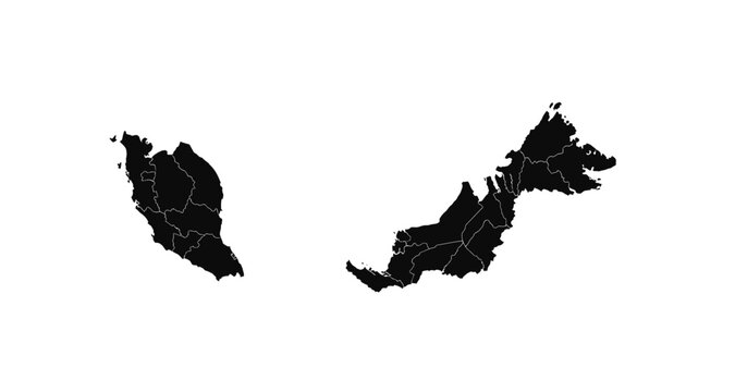 Malaysia and Borneo map silhouette on transparent background