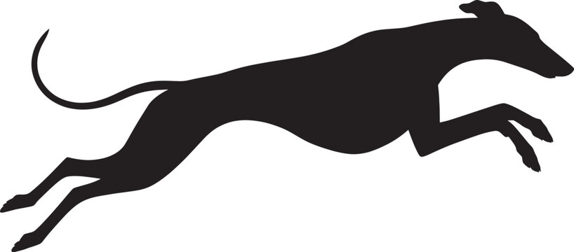 Greyhound dog running silhouette illustration depicting speed and grace of athletic hunting breed animal.