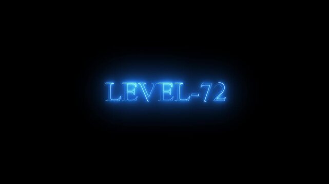 Abstract glowing neon level 72 animation on black background. motion graphic perfect for social media content.