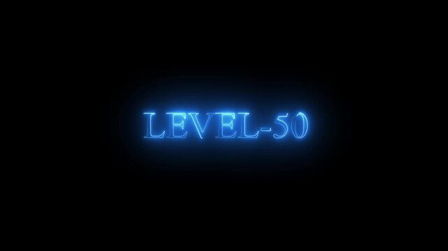 Abstract glowing neon level 50 animation on black background. motion graphic perfect for social media content.