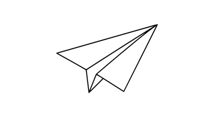 Angled paper airplane vector illustration in clean hand-traced black outline, minimalist folded flight symbol for email send buttons, travel themes, navigation, startup launch, and scalable SVG © MAJID