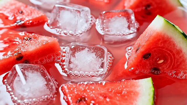 Watermelon slices with ice cubes