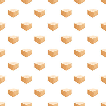 Tofu cuboids form a seamless healthy protein pattern on a white background