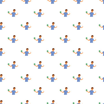 Young man holding a paddle and ball, presenting a repeating pattern for sports design