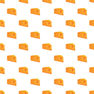Repeating pattern of triangle yellow cheese pieces with holes creating a graphic background