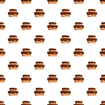 Chocolate layered cakes forming a delicious seamless pattern on a white background