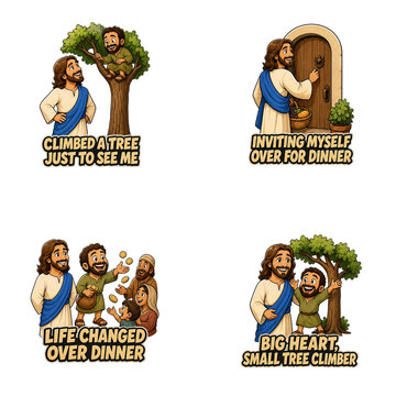 Jesus and Zacchaeus Biblical Story Comic Stickers