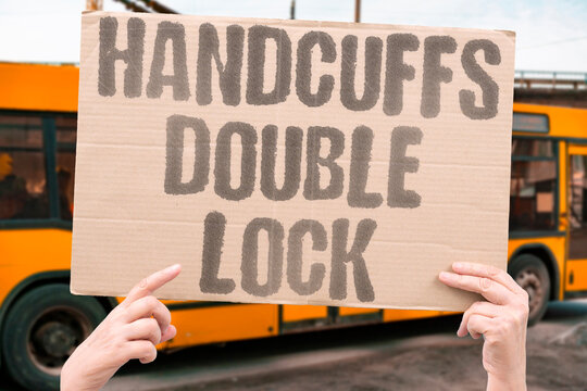 "Handcuffs Double Lock" Secured to prevent tightening. HANDCUFFS. DOUBLE. LOCK. SECURED. TIGHTEN.