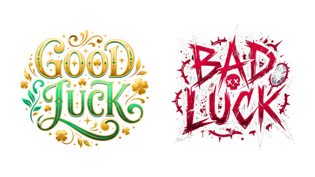 Good luck and bad luck decorative typography isolated on PNG transparent background