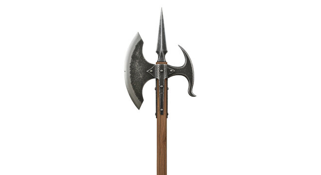 Medieval halberd poleaxe weapon, historical knight armory and antique combat equipment concept