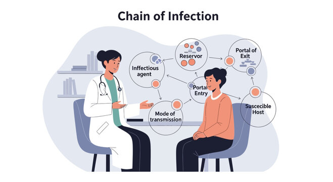 Doctor Explains Chain of Infection to Patient - Disease Transmission Concept