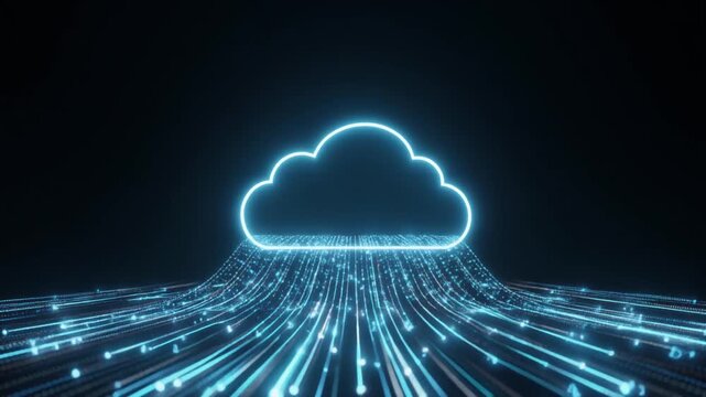 Cloud Computing Network With Flowing Data Lines on Dark Background