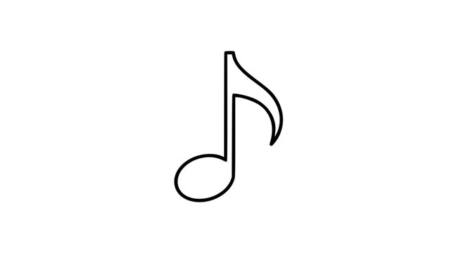 Minimal music note vector icon in clean black outline, hand-drawn scalable illustration of a quaver symbol for songs, rhythm, audio apps, music lessons, concert posters and creative SVG design