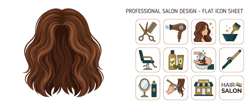 Hair Salon Icons and Illustration - Professional Beauty Service Set