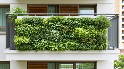 Fototapeta premium Thriving vertical garden lush with diverse greenery on a modern apartment balcony