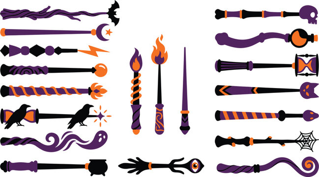 Halloween magic wand bundle purple black and orange wands for spooky fun