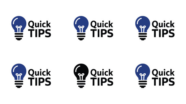 Quick Tips icons featuring light bulb symbols, helpful tip badges, and informational labels for education, business, digital content, and creative design.