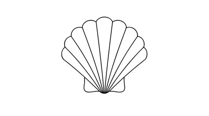 Compact scallop seashell vector icon illustration, clean hand-drawn outline shell with radiating ribs, minimalist black line art for beach branding, ocean crafts, coastal decor, travel and spa design © Humayun