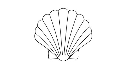 Elegant seashell vector icon illustration with clean hand-drawn outline, scallop fan shape, minimalist coastal marine symbol for beach decor, ocean themes, travel, spa branding, and nautical designs © Humayun