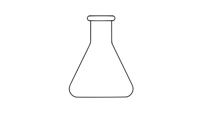 Minimal laboratory science flask vector icon illustration, hand-traced outline chemistry beaker with clean black line art, scalable minimalist lab equipment symbol for education, research, testing