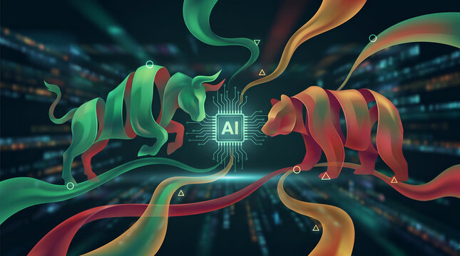 AI Algorithmic Trading with Bull and Bear Stock Market Concept background
