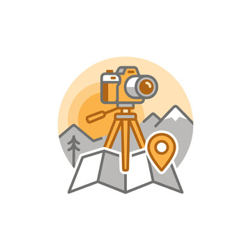 Camera on tripod stand.