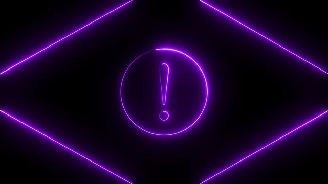 Neon warning attention sign icon animation glowing pink color danger error alert risk stop sign emergency sign icon sign symbol on black background