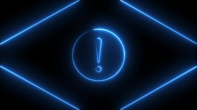 Neon warning attention sign icon animation glowing pink color danger error alert risk stop sign emergency sign icon sign symbol on black background
