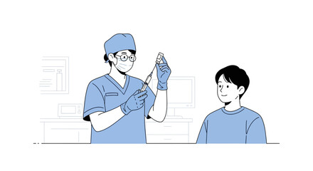 Fototapeta premium Doctor administering vaccine to young patient in clinic - illustration