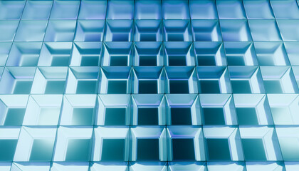 Fototapeta premium Geometric pattern with 3D cubes in shades of blue and teal, creating visually striking and modern design