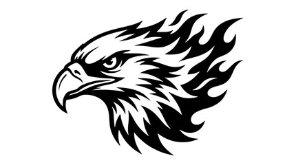 Fototapeta premium Black and white vector eagle head with flame design elements