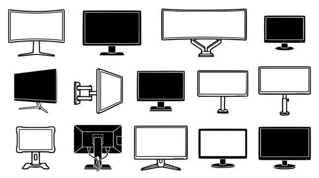 Various computer monitor designs and styles in vector illustration form