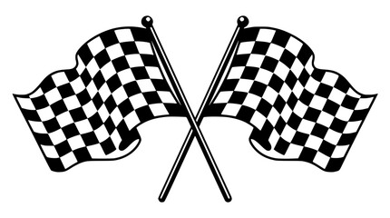 Fototapeta premium Black and white checkered flags crossed on poles illustration design