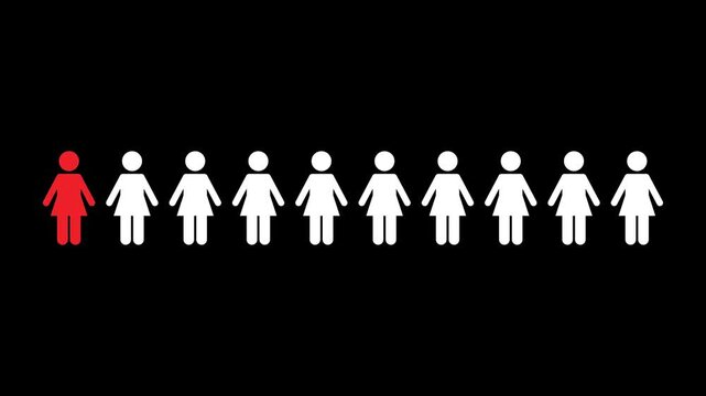 One out of ten women animation on transparent background illustrating statistical comparison female population ratio and percentage concept alpha channel