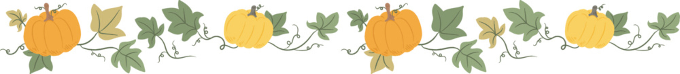 Obraz premium Autumn Pumpkin Vine Border Seamless Pattern